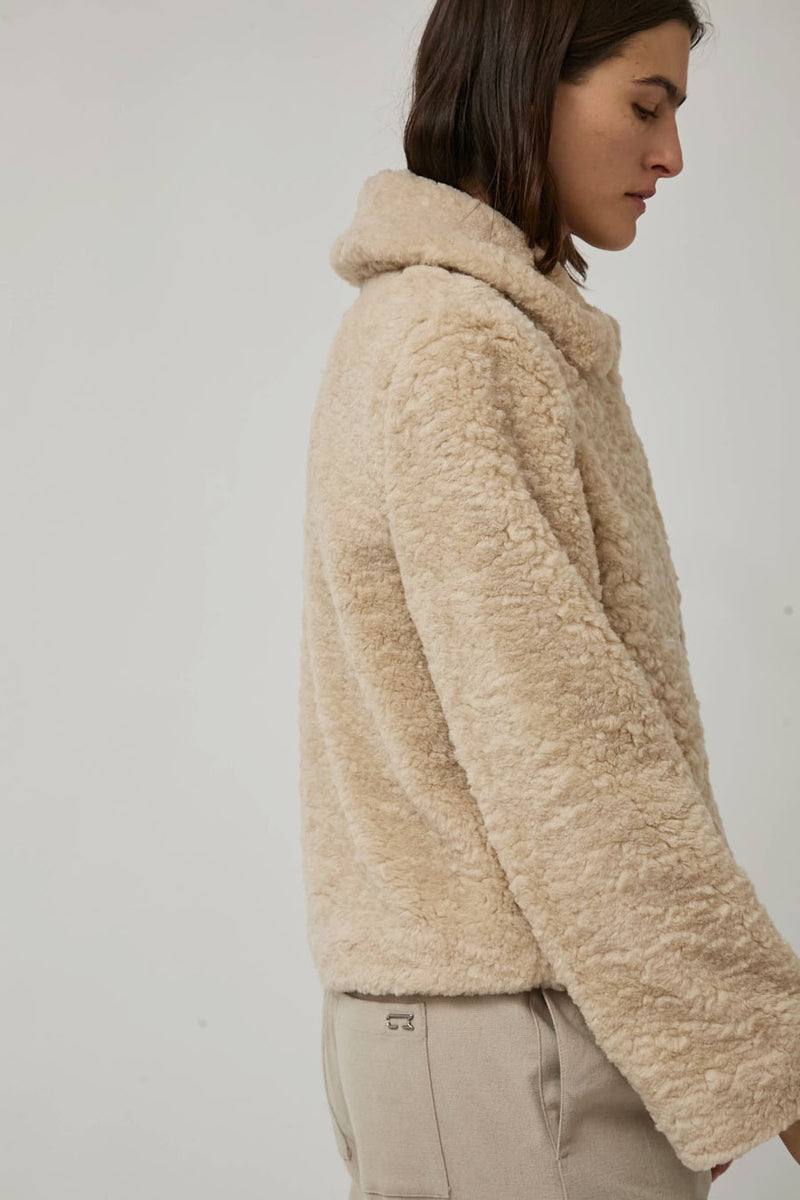 Atelier Delphine Faux Fur Cropped Jacket in Light Beige