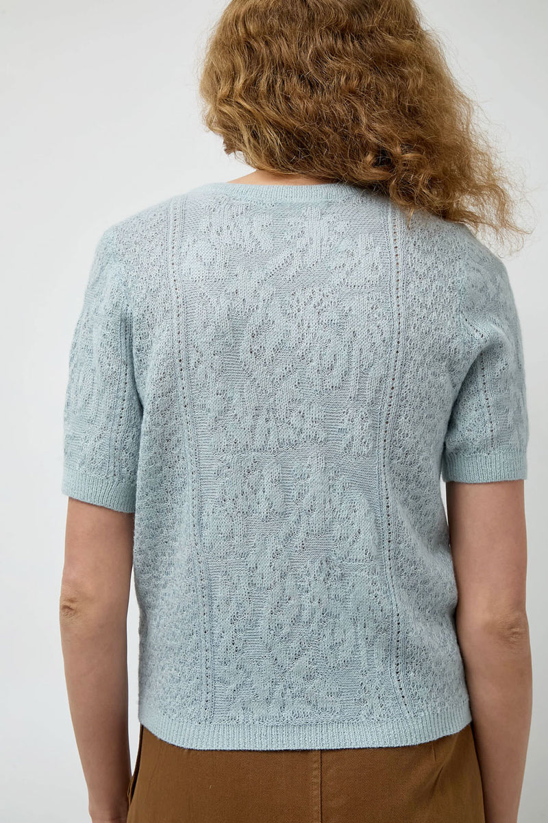 Atelier Delphine Lacy Short Sleeve Cardigan in Light Blue
