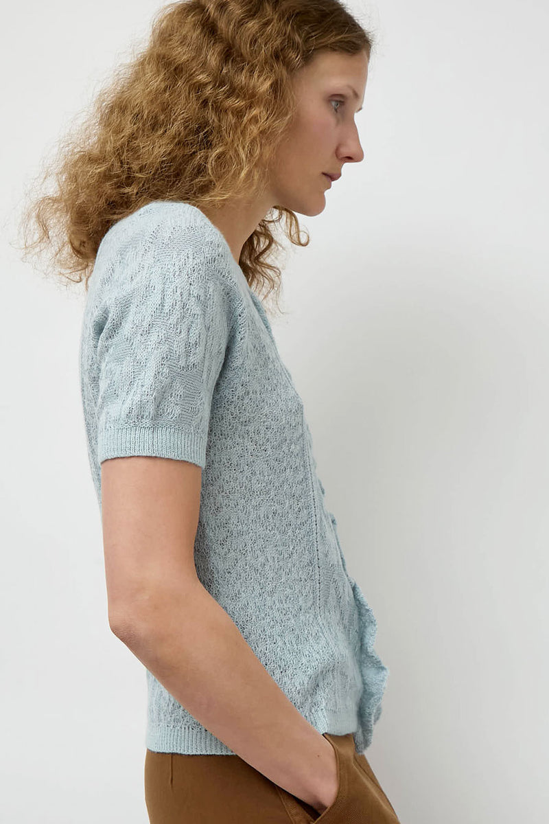 Atelier Delphine Lacy Short Sleeve Cardigan in Light Blue