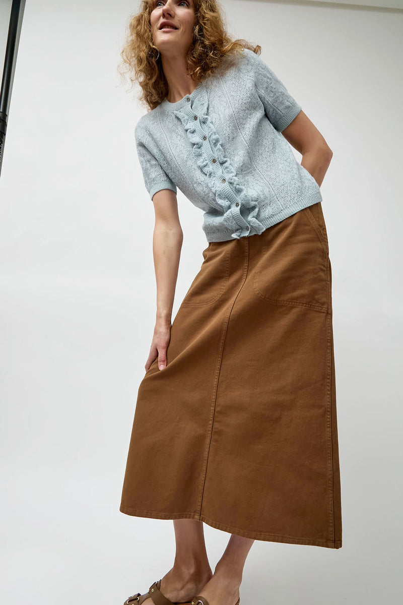 Atelier Delphine Lacy Short Sleeve Cardigan in Light Blue