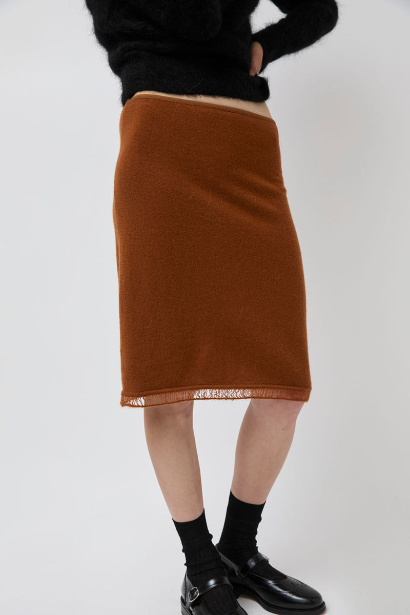 Atelier Edition Cashmere Frill Skirt in Brown