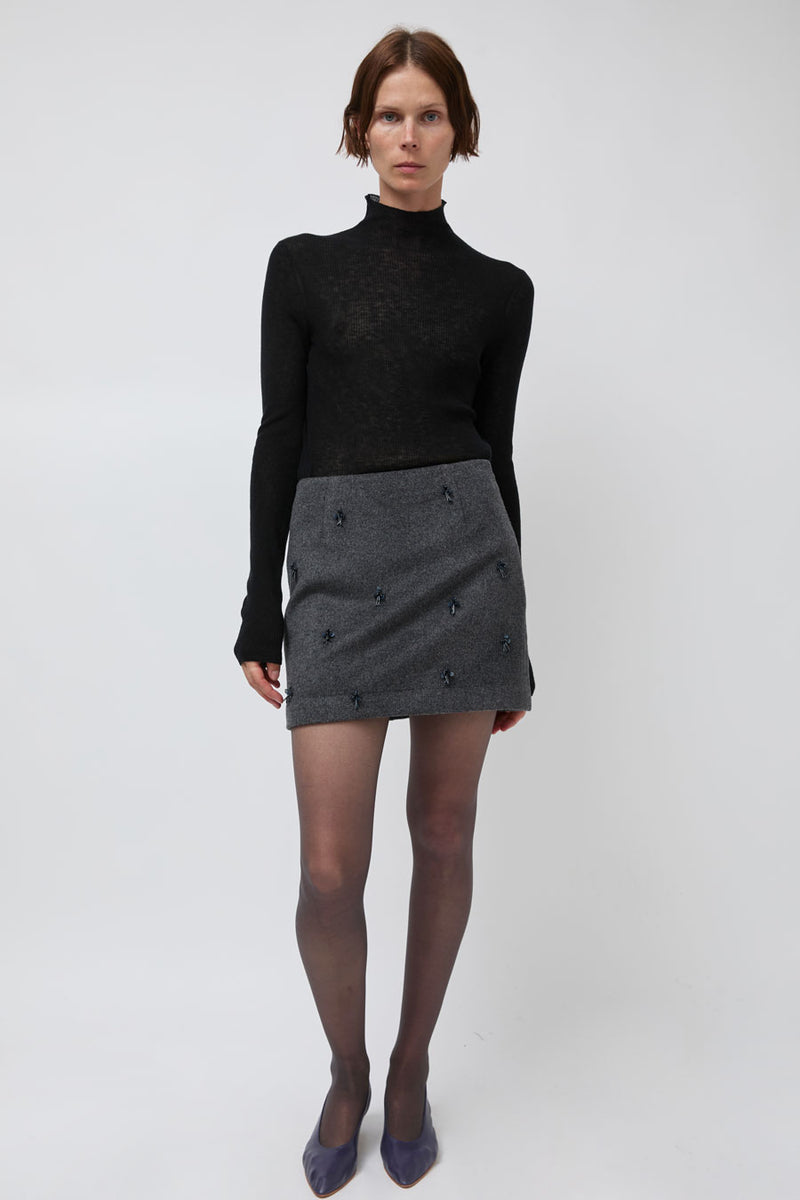 Atelier Edition Flower Embellished Mini Skirt in Dark Gray