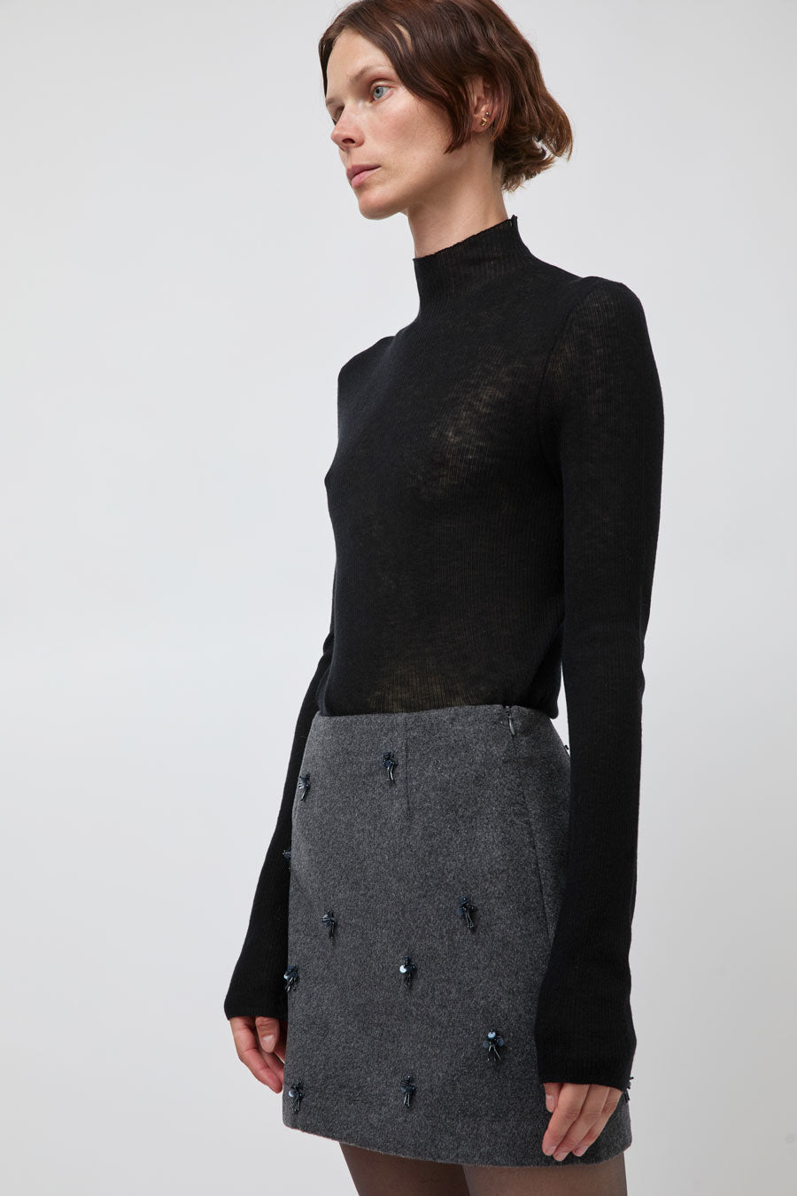 Atelier Edition Flower Embellished Mini Skirt in Dark Gray