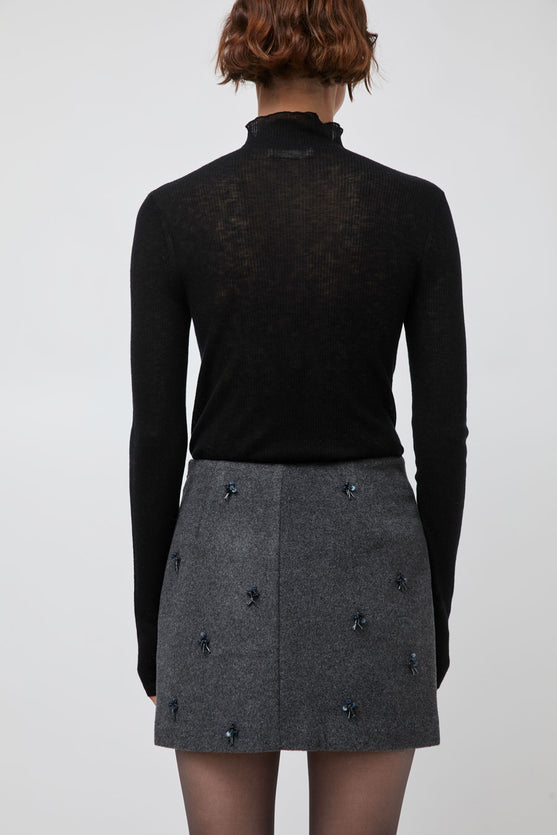 Atelier Edition Flower Embellished Mini Skirt in Dark Gray