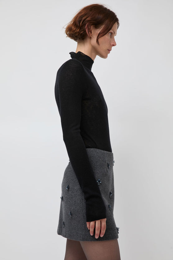 Atelier Edition Flower Embellished Mini Skirt in Dark Gray