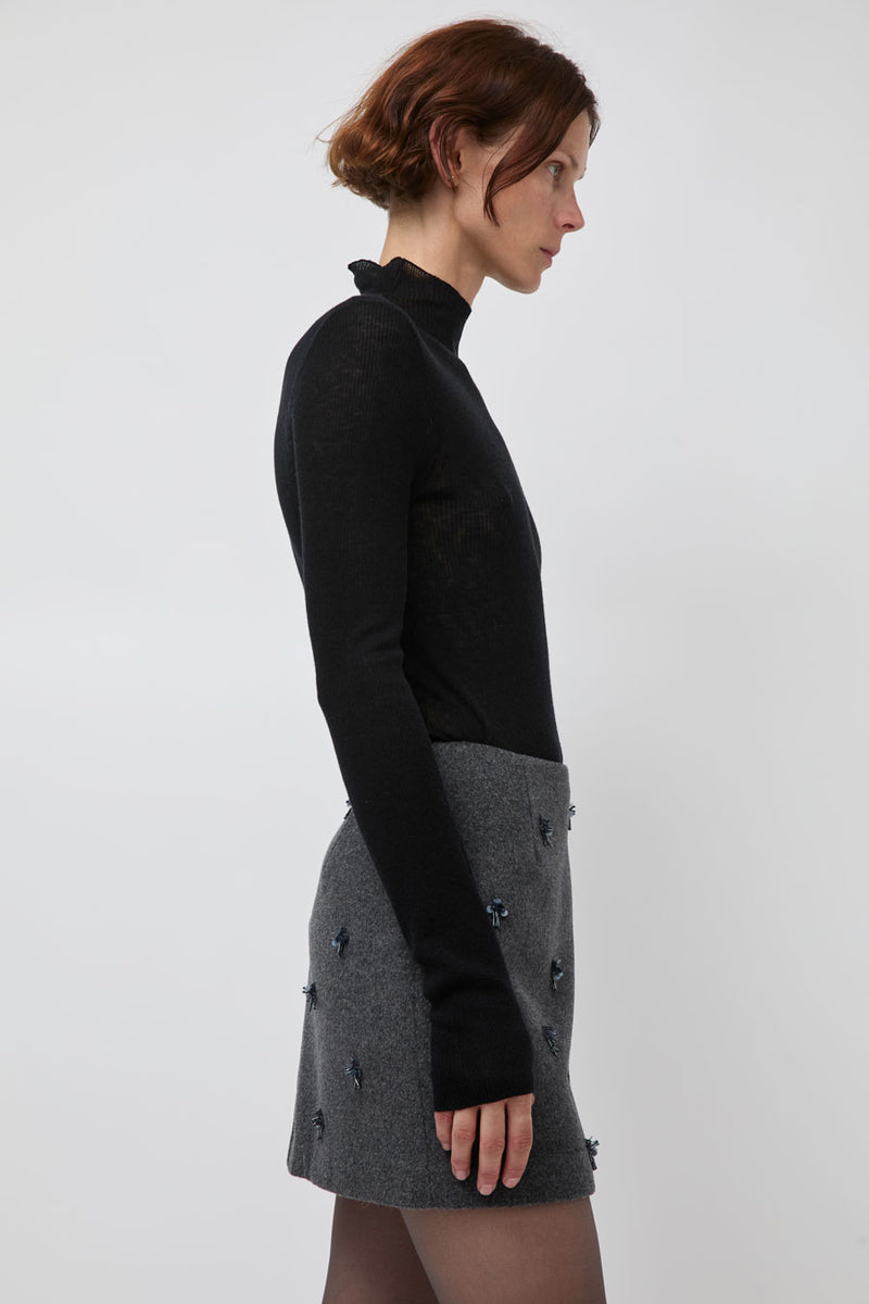 Atelier Edition Flower Embellished Mini Skirt in Dark Gray