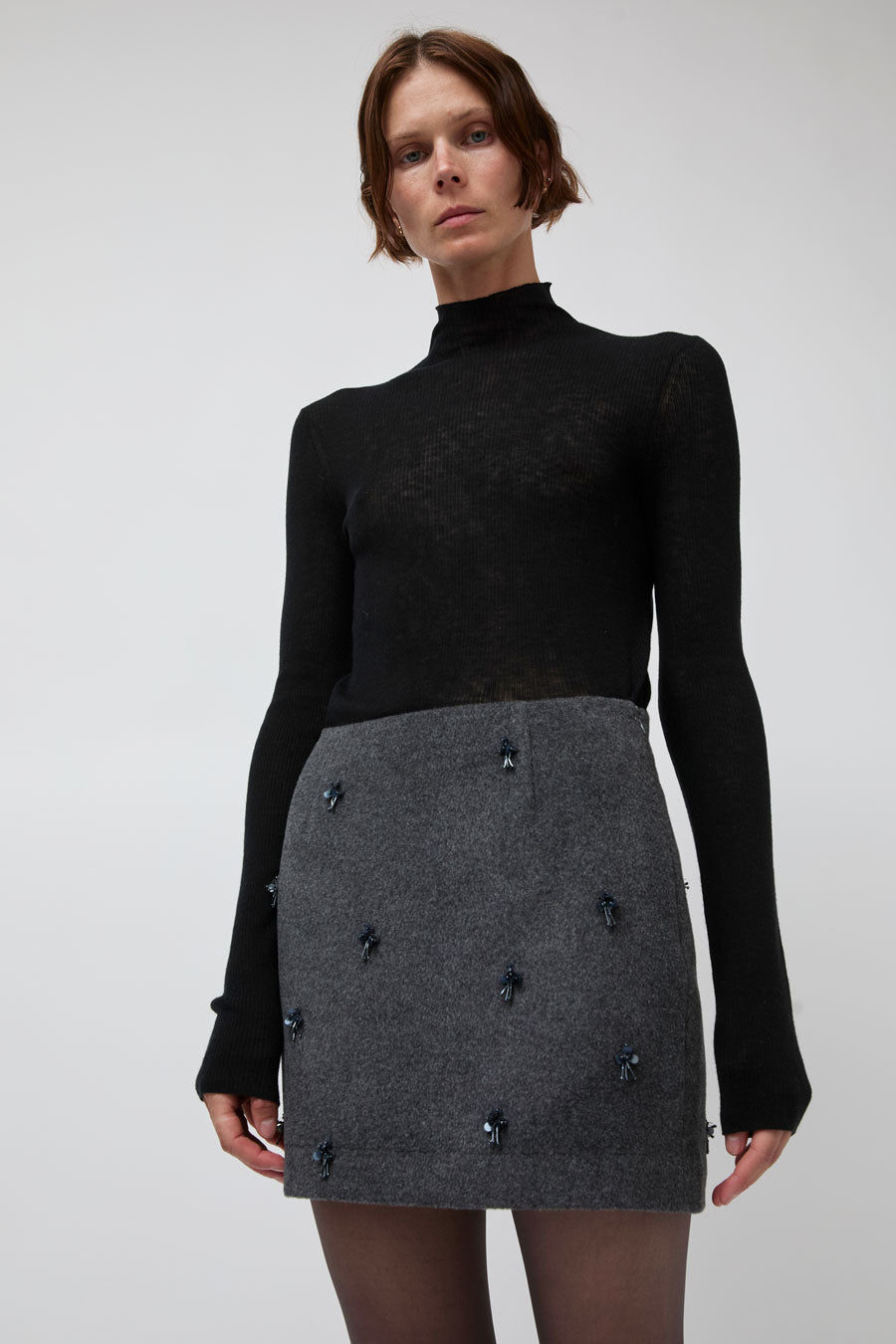 Atelier Edition Flower Embellished Mini Skirt in Dark Gray