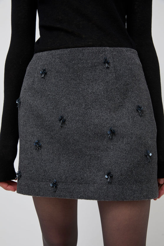 Atelier Edition Flower Embellished Mini Skirt in Dark Gray