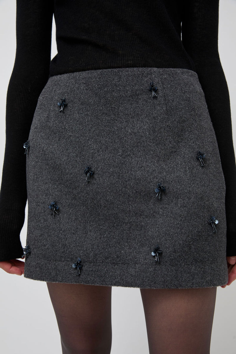 Atelier Edition Flower Embellished Mini Skirt in Dark Gray