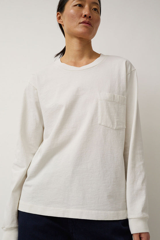 B Sides Long Sleeve Pocket Tee in Snow White