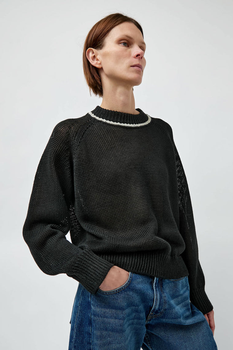 B Sides Lind Ringer Crewneck in Black and White