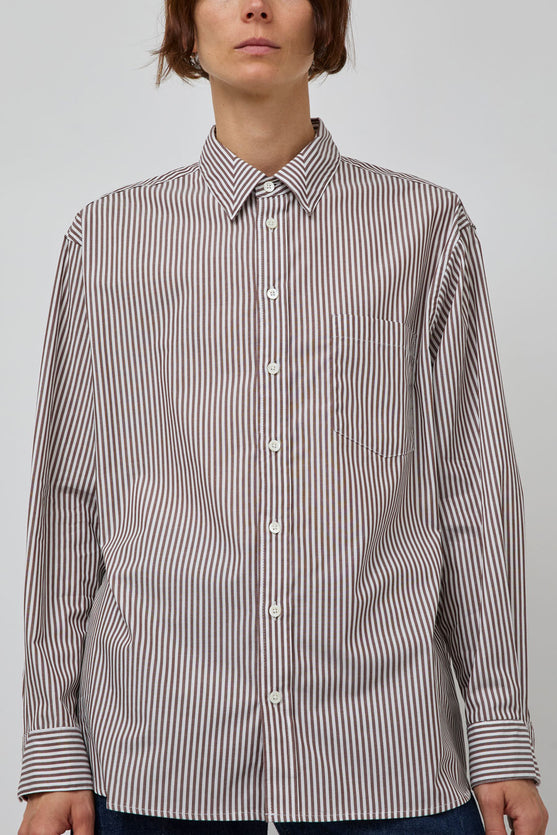 B Sides Nolan Shirt in Brown and White Stripe