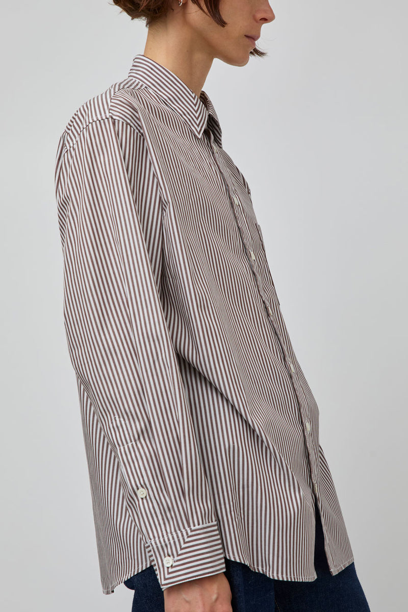B Sides Nolan Shirt in Brown and White Stripe