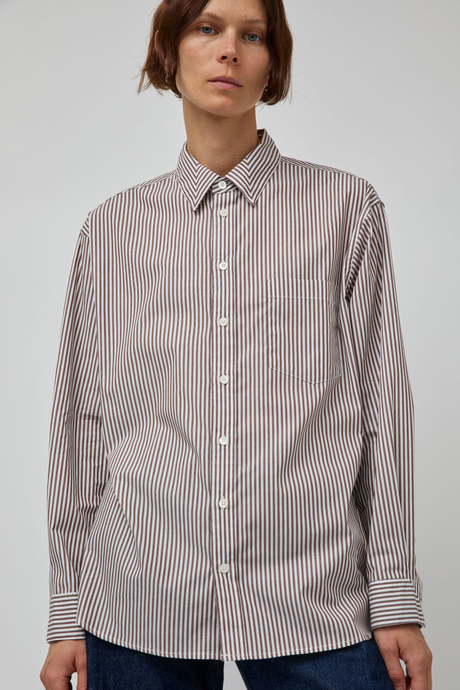 B Sides Nolan Shirt in Brown and White Stripe