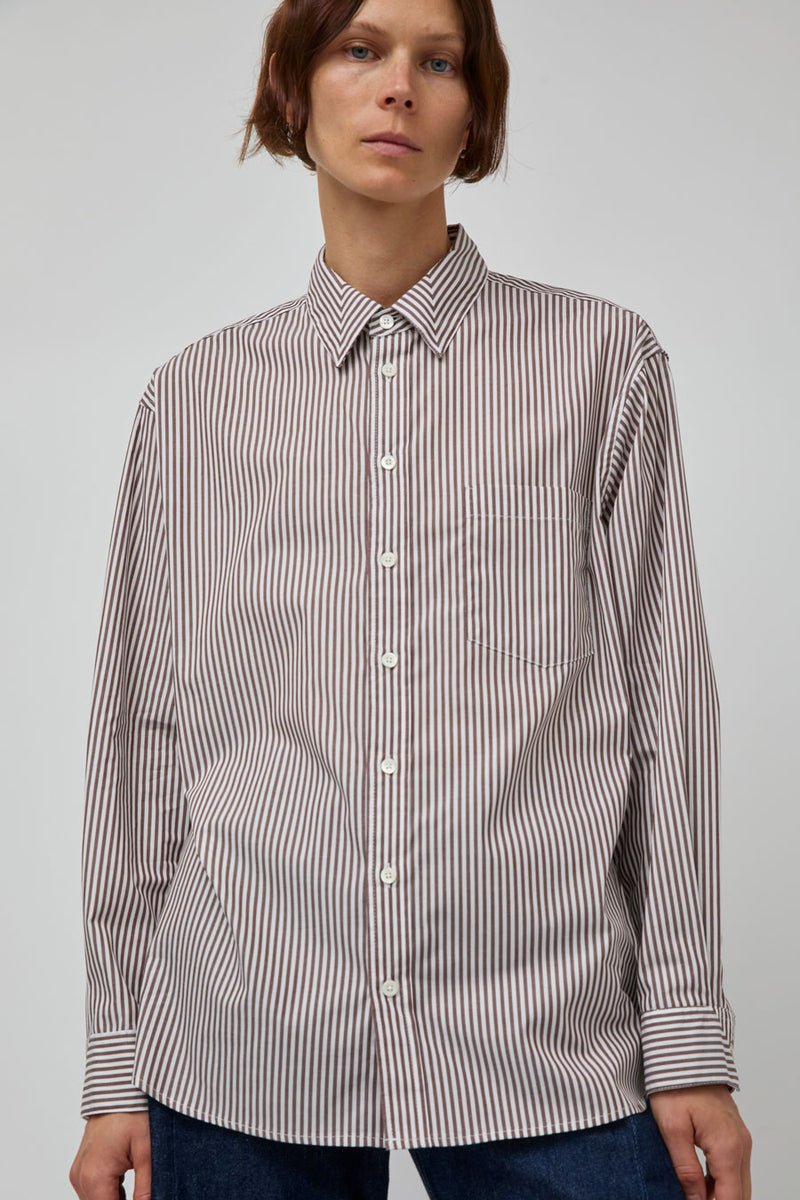 B Sides Nolan Shirt in Brown and White Stripe