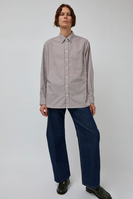B Sides Nolan Shirt in Brown and White Stripe