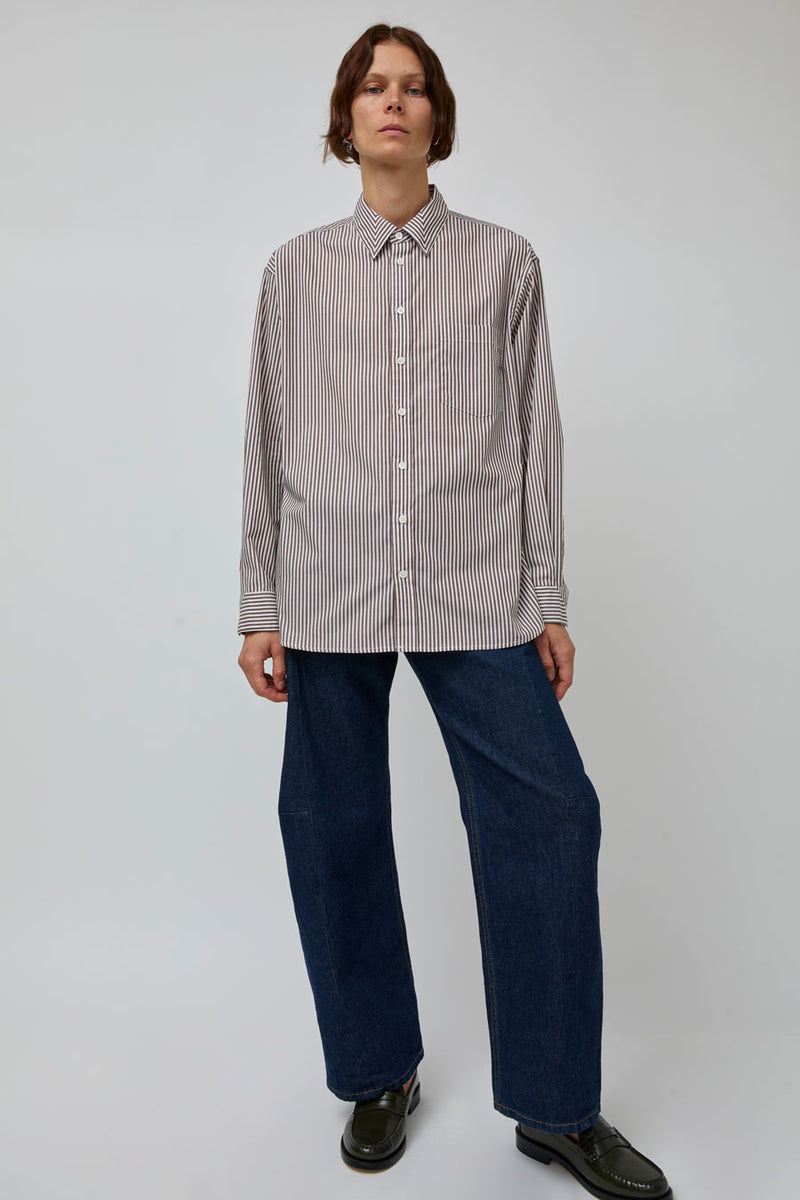 B Sides Nolan Shirt in Brown and White Stripe
