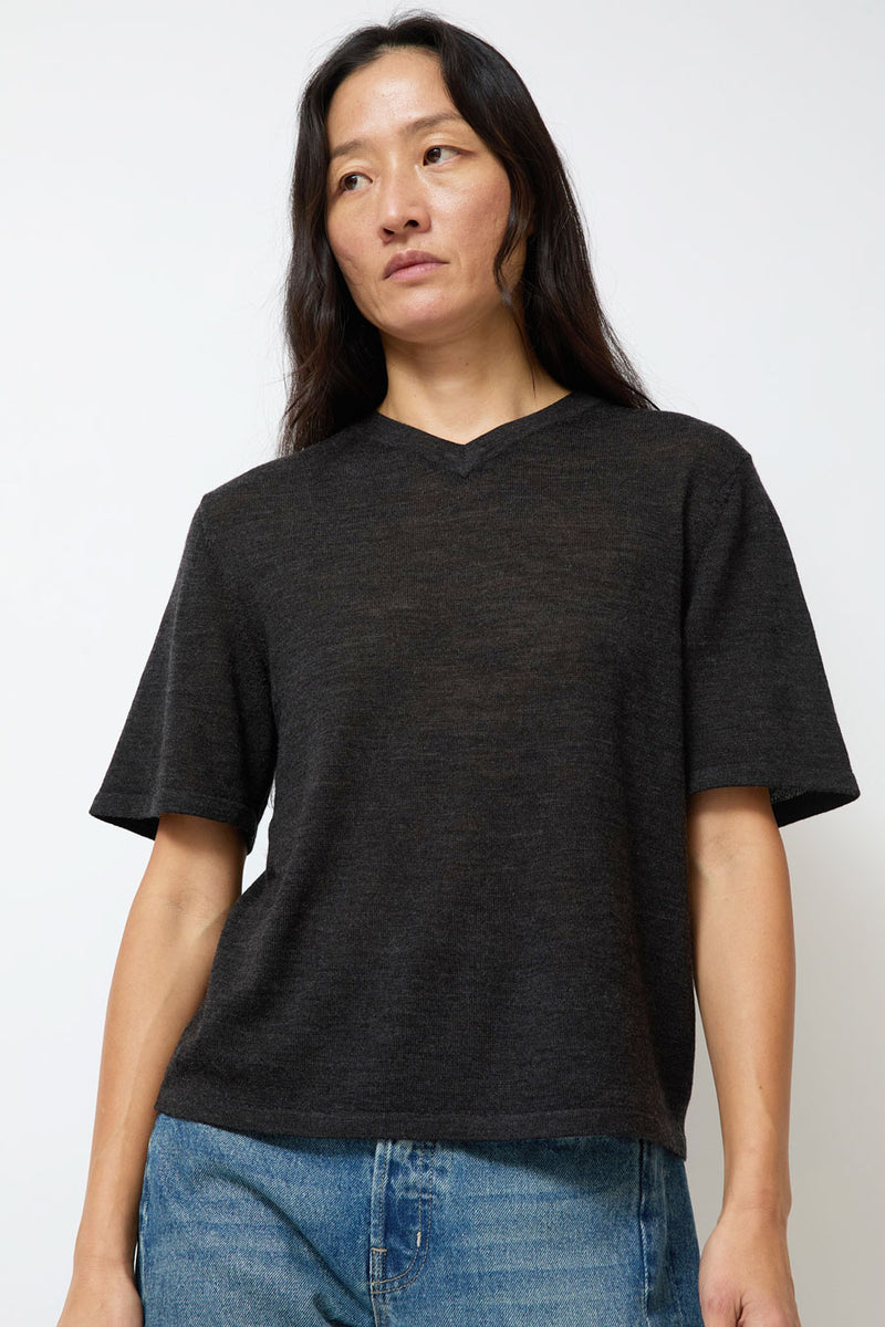 B Sides Ultrafine Short Sleeve V Neck in Charcoal Merino