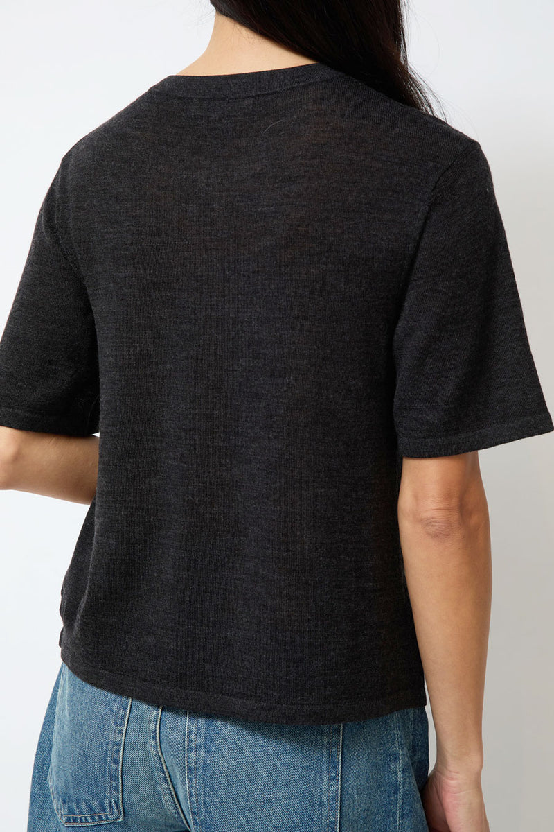 B Sides Ultrafine Short Sleeve V Neck in Charcoal Merino