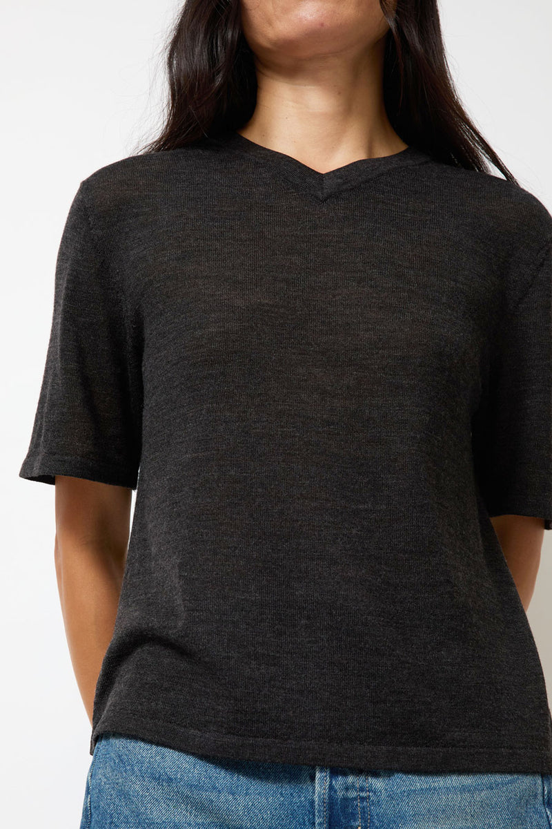 B Sides Ultrafine Short Sleeve V Neck in Charcoal Merino