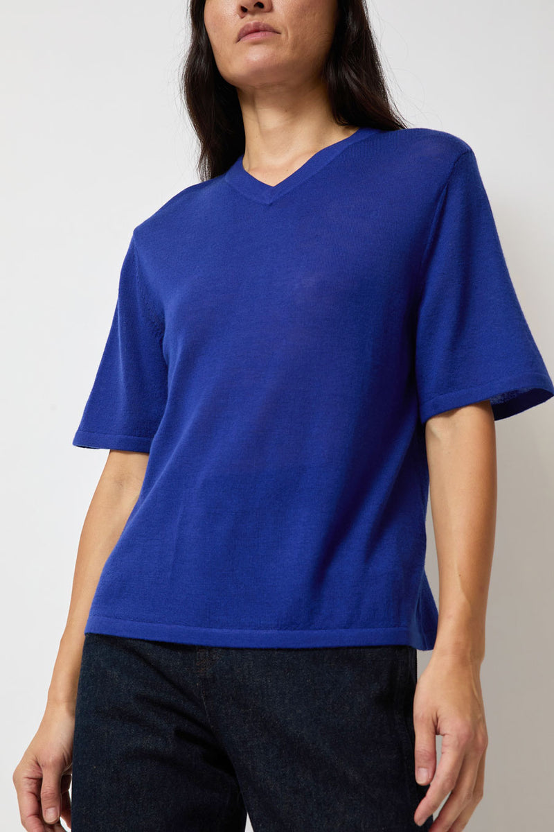 B Sides Ultrafine Short Sleeve V Neck in Cobalt Merino