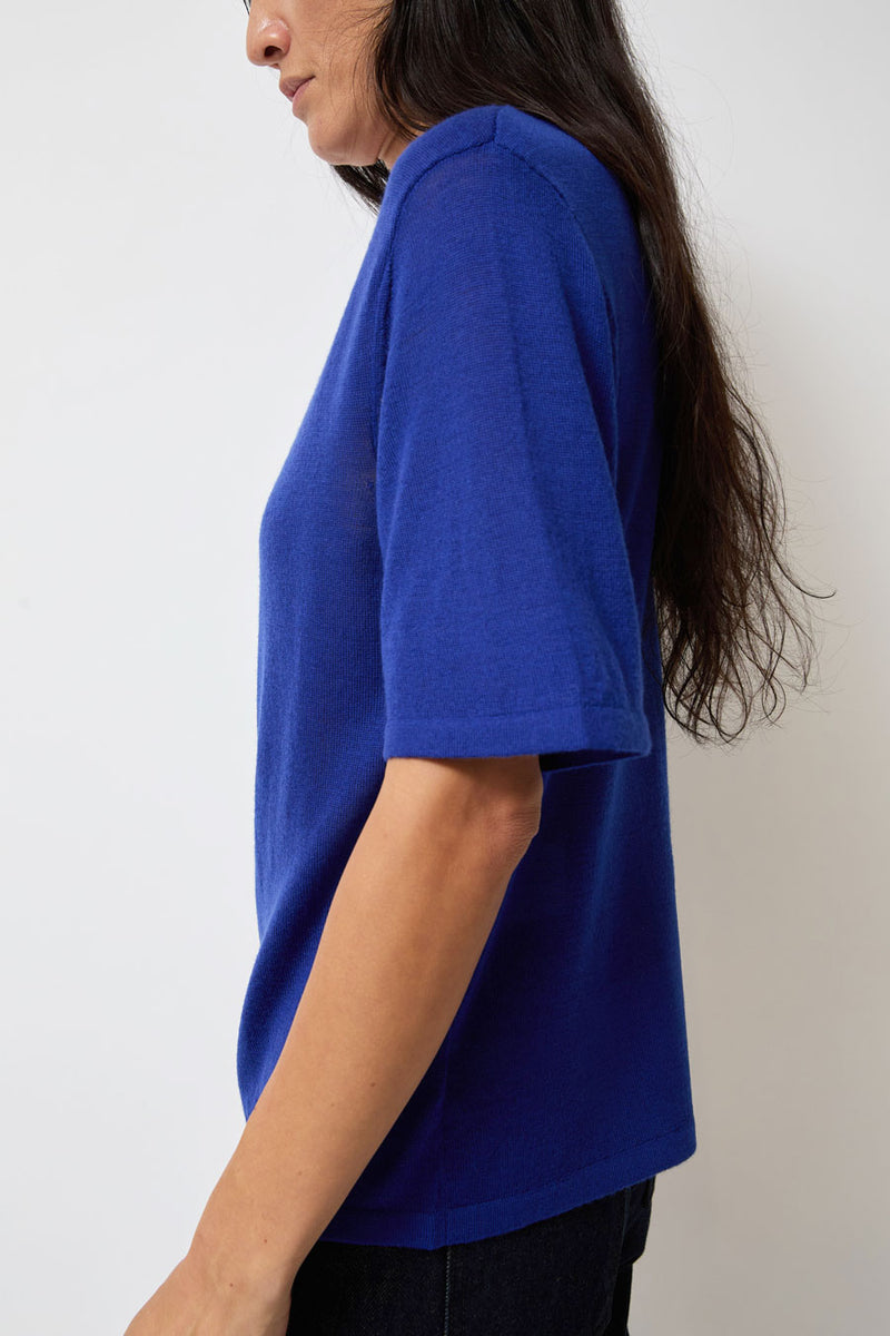 B Sides Ultrafine Short Sleeve V Neck in Cobalt Merino