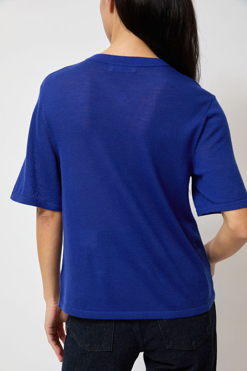 B Sides Ultrafine Short Sleeve V Neck in Cobalt Merino