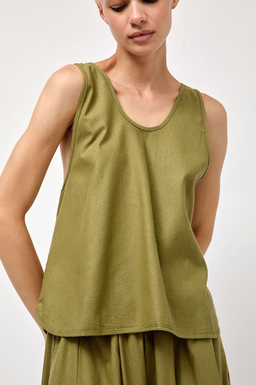 Baserange Apron Top in Lua Green