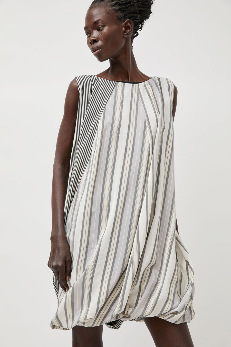 Baserange Bella Dress in Grey Stripe