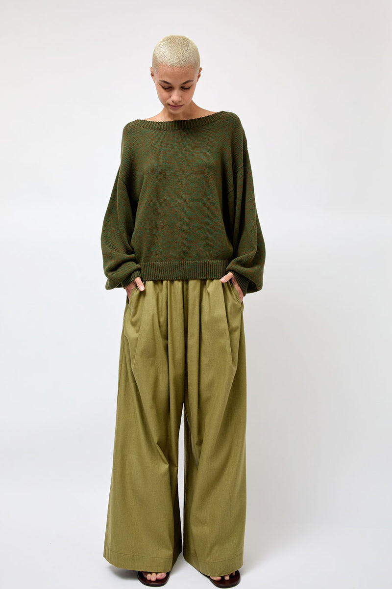Baserange Calla Sweater in Green Brown Melange