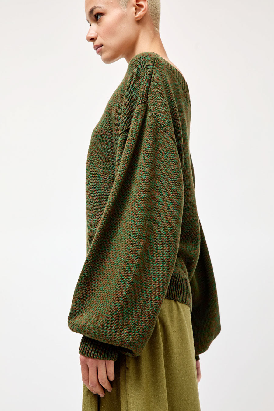 Baserange Calla Sweater in Green Brown Melange