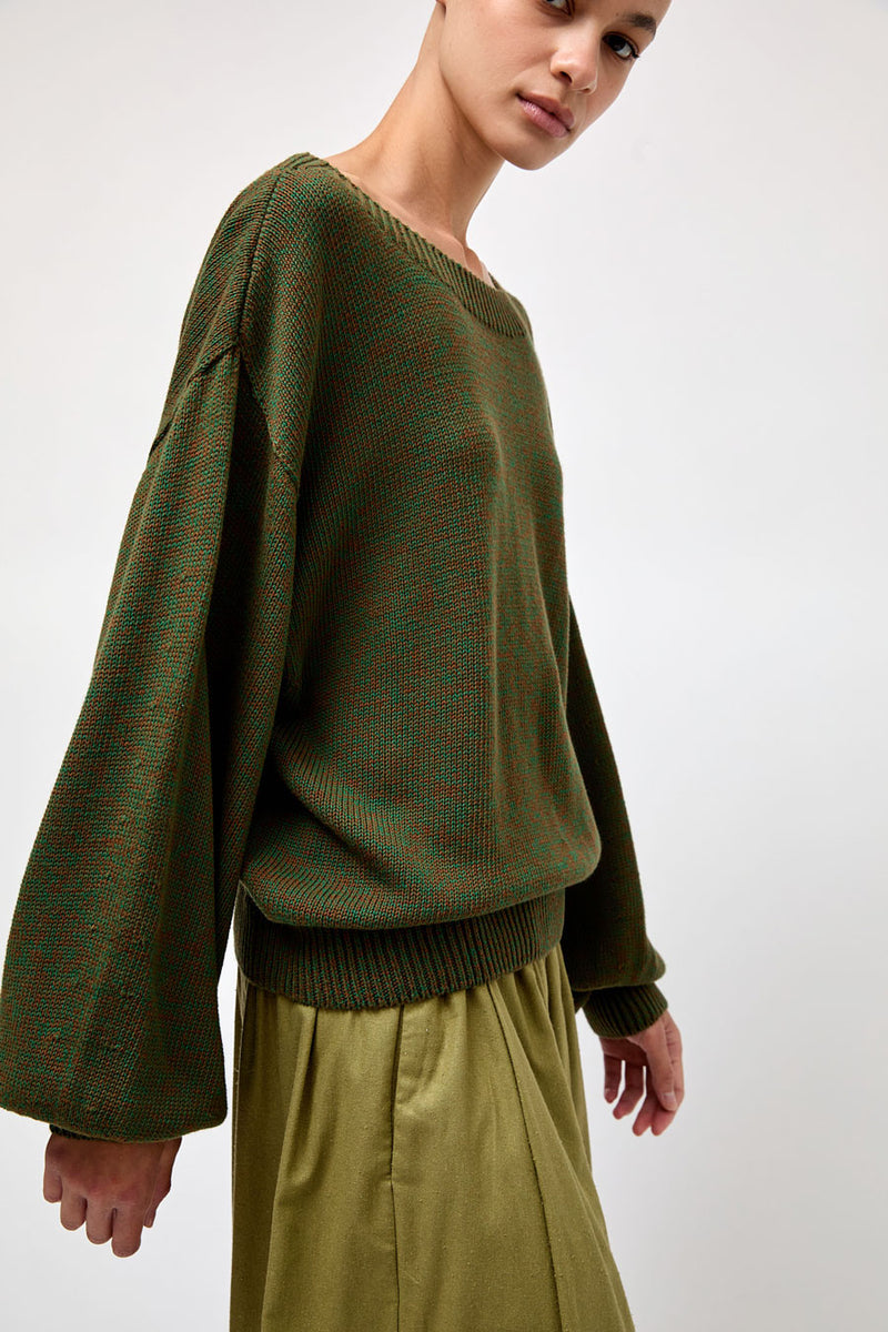 Baserange Calla Sweater in Green Brown Melange