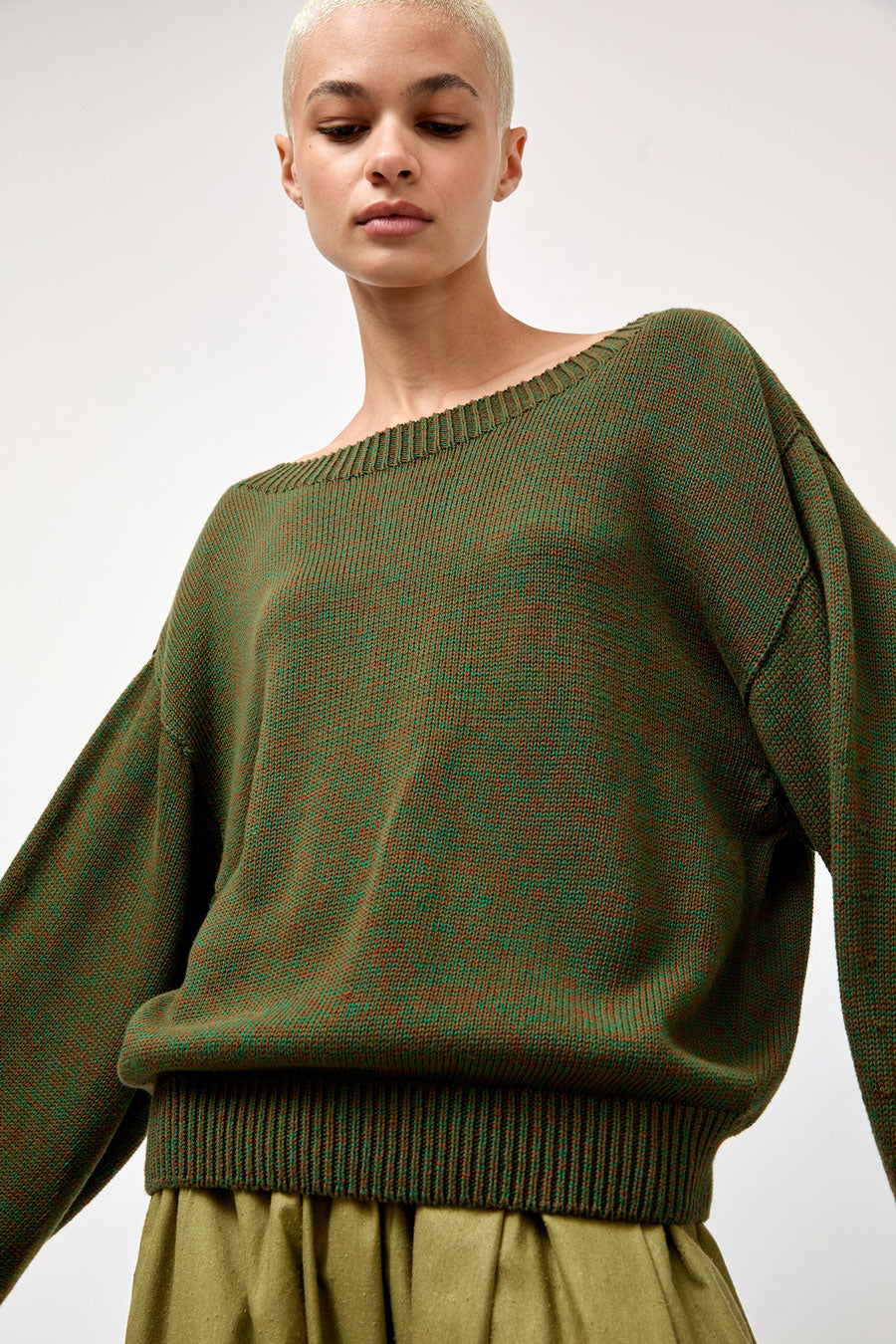 Baserange Calla Sweater in Green Brown Melange