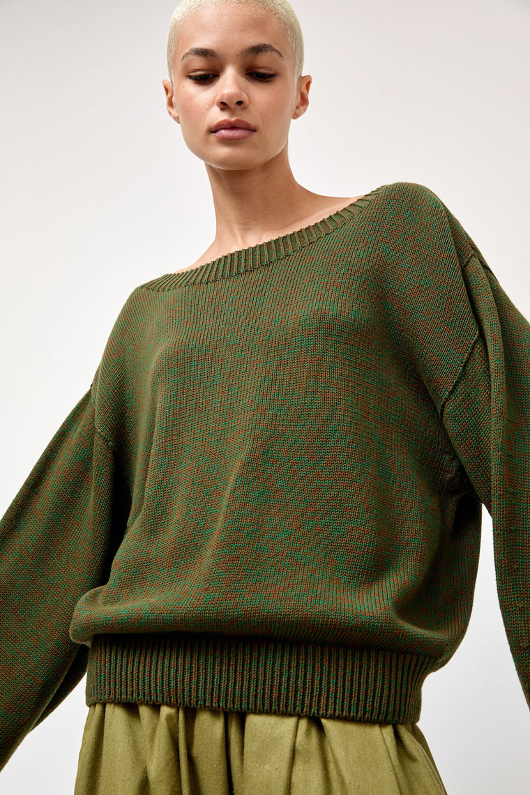 Baserange Calla Sweater in Green Brown Melange