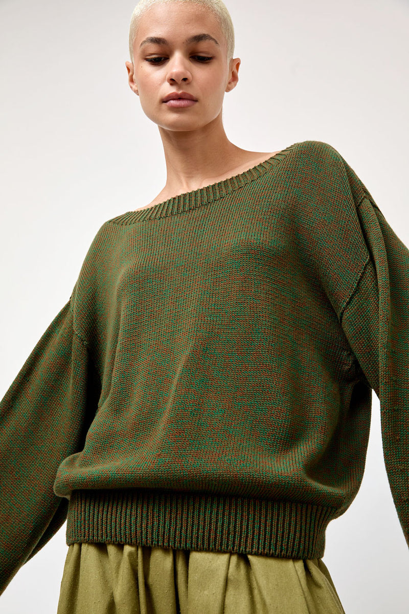 Baserange Calla Sweater in Green Brown Melange