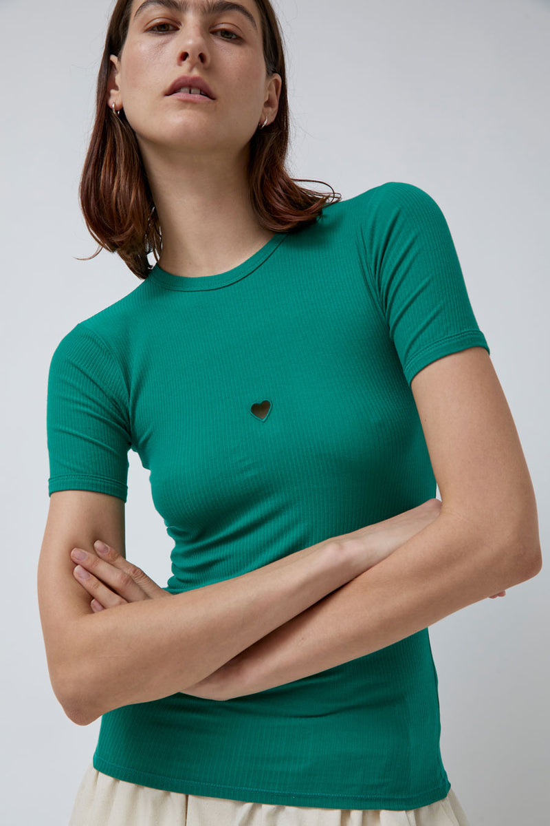 Baserange Heart Tee Shirt in Mira Green