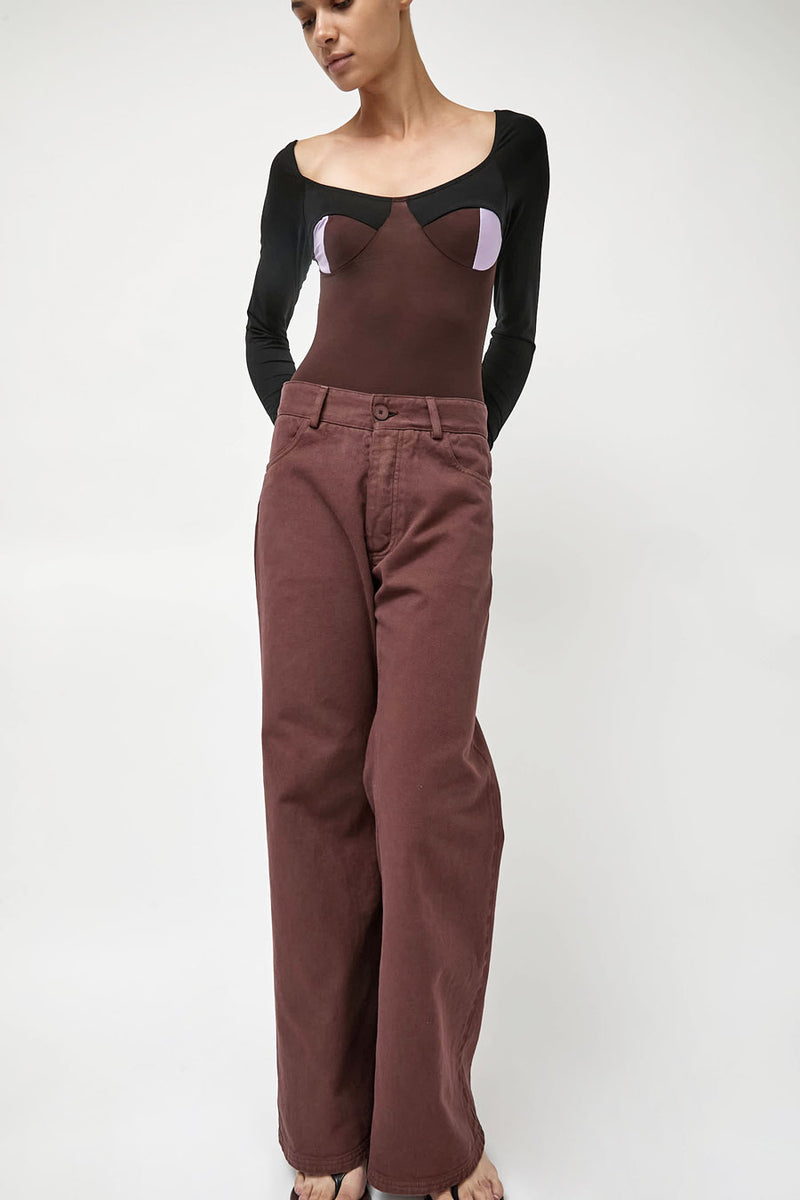 Baserange Long Sleeve Body with Bra in Black Tact and One Purple