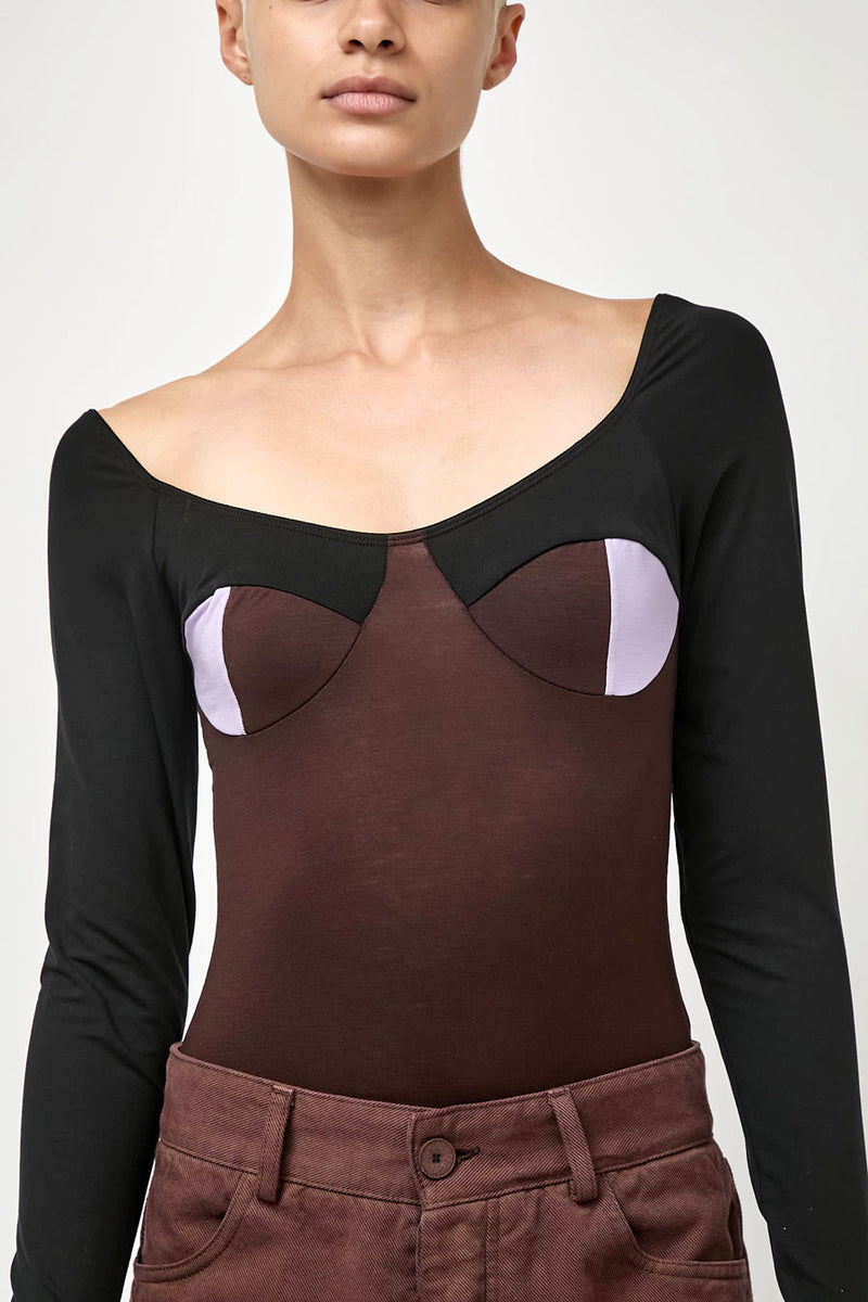 Baserange Long Sleeve Body with Bra in Black Tact and One Purple