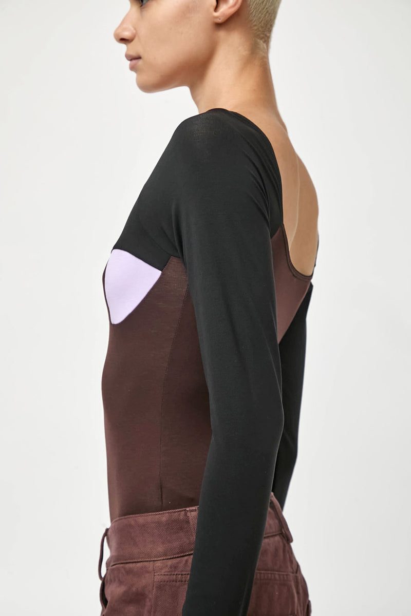 Baserange Long Sleeve Body with Bra in Black Tact and One Purple
