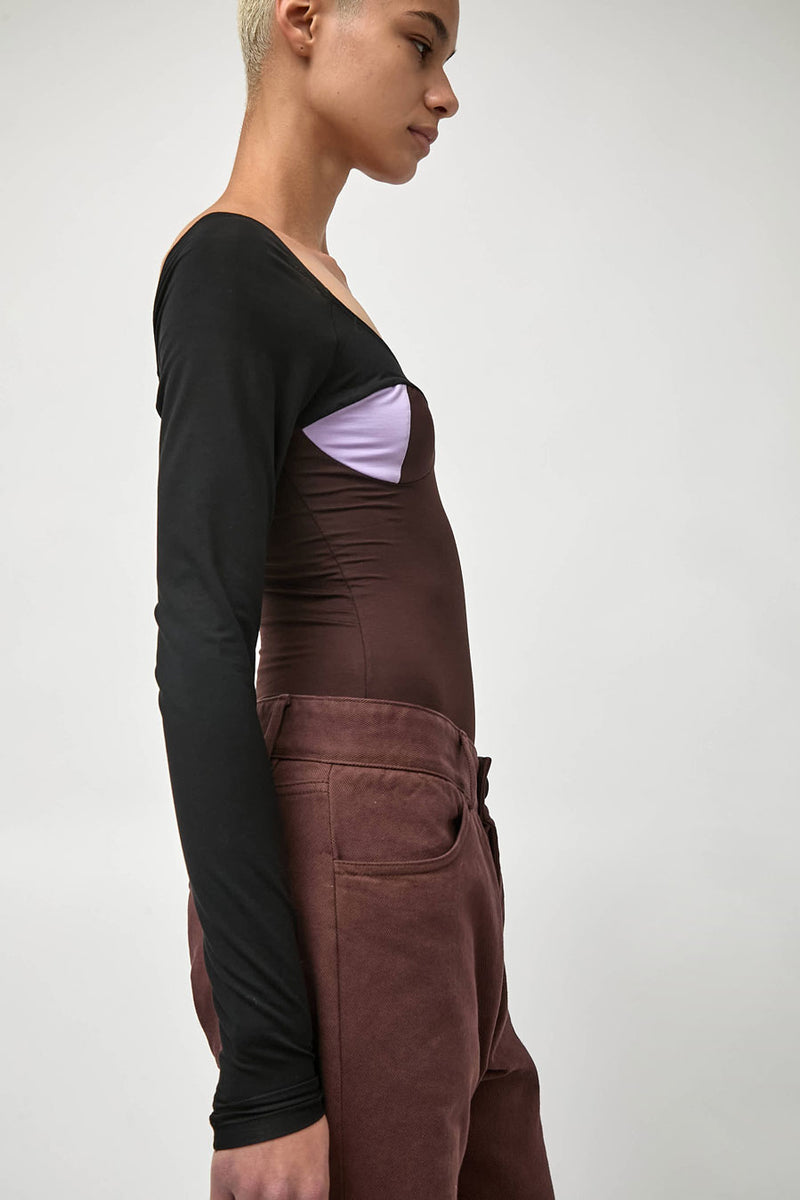 Baserange Long Sleeve Body with Bra in Black Tact and One Purple