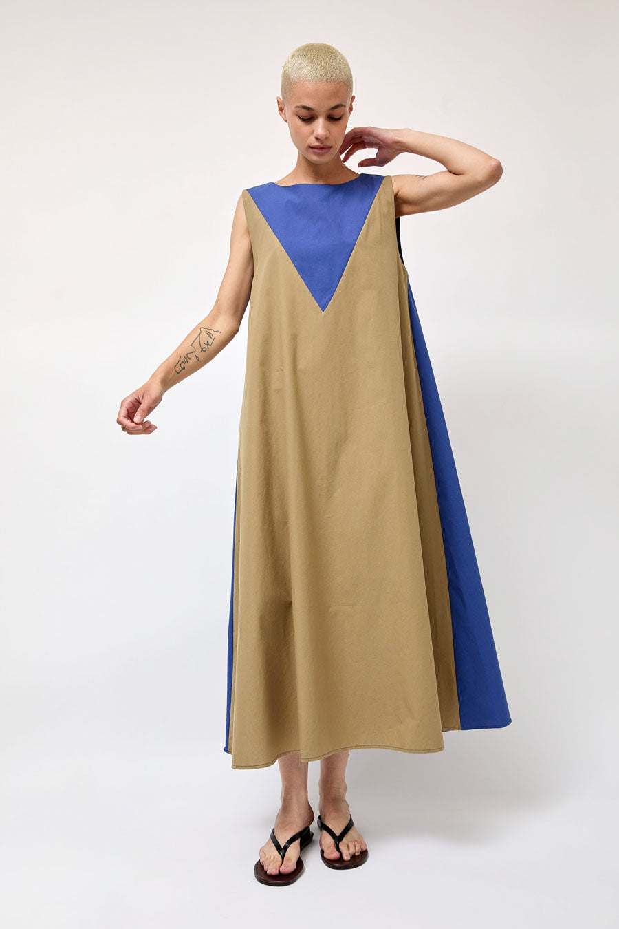 Baserange Tres Dress in Khaki Ouro Blue