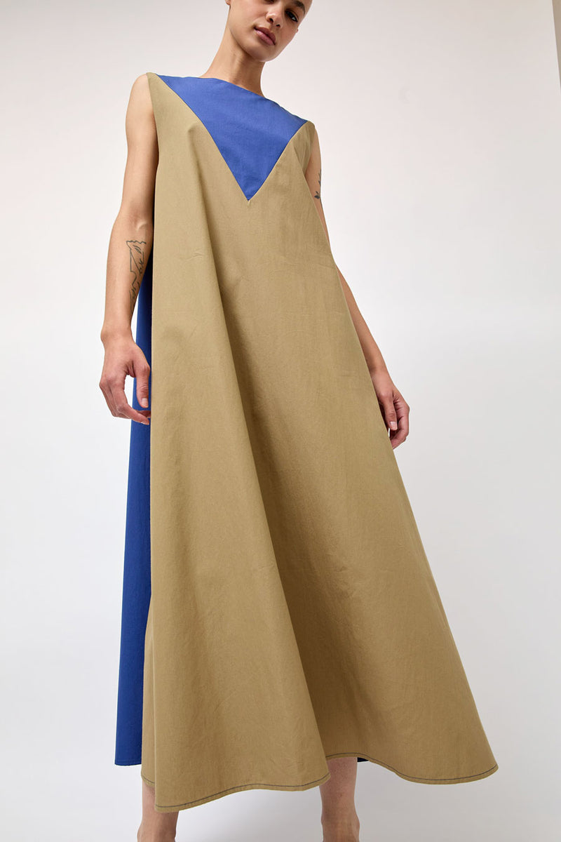Baserange Tres Dress in Khaki Ouro Blue