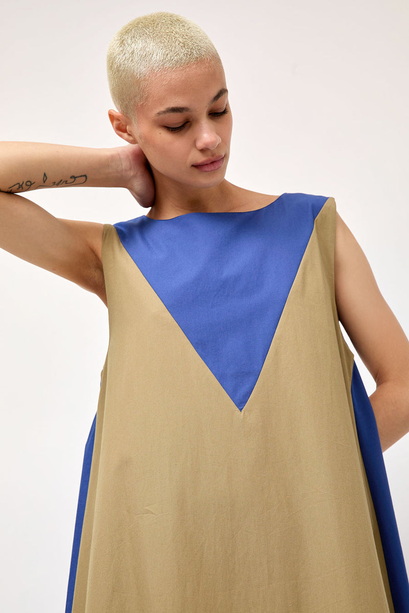 Baserange Tres Dress in Khaki Ouro Blue