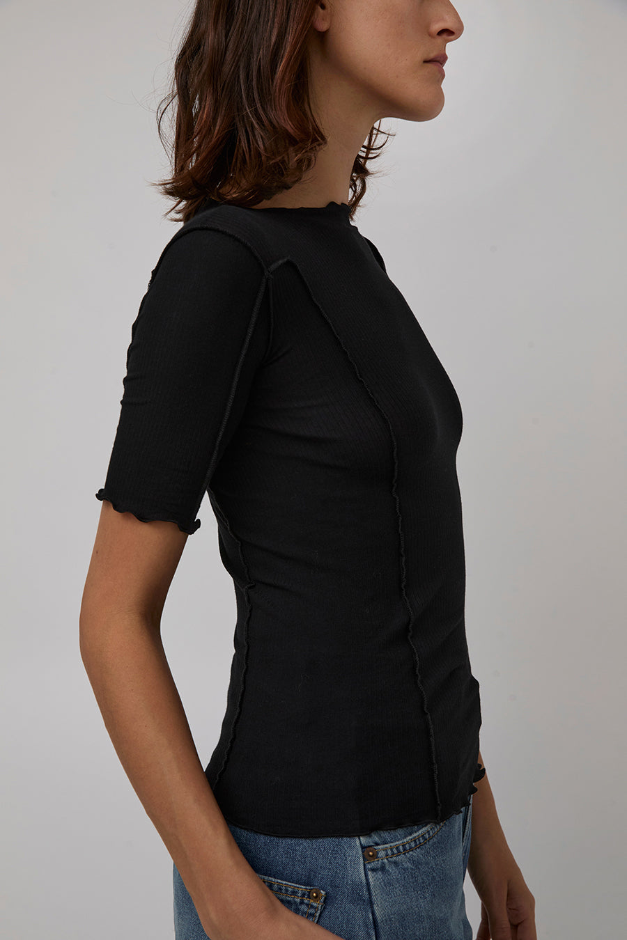 Baserange Omato Short Sleeve Top in Black