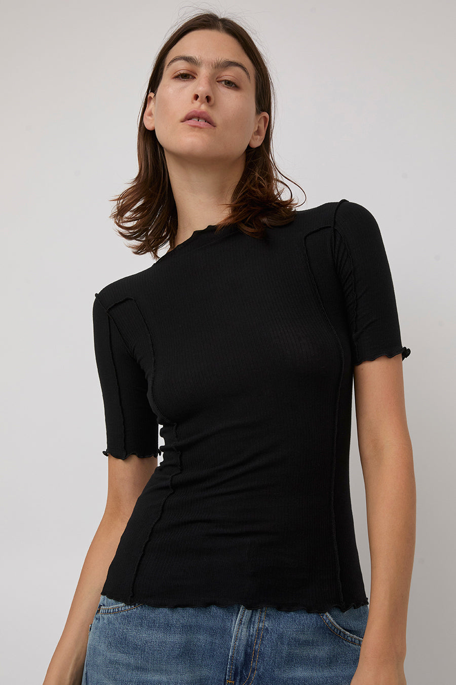 Baserange Omato Short Sleeve Top in Black