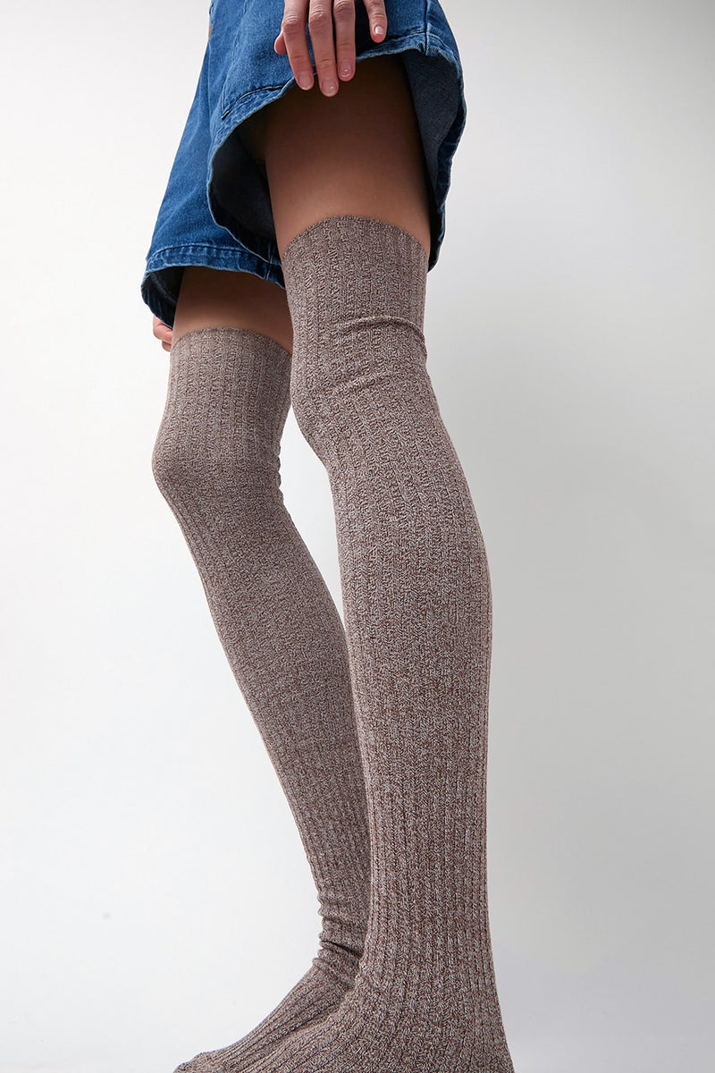 Baserange Overknee Socks in Grey Brown Melange