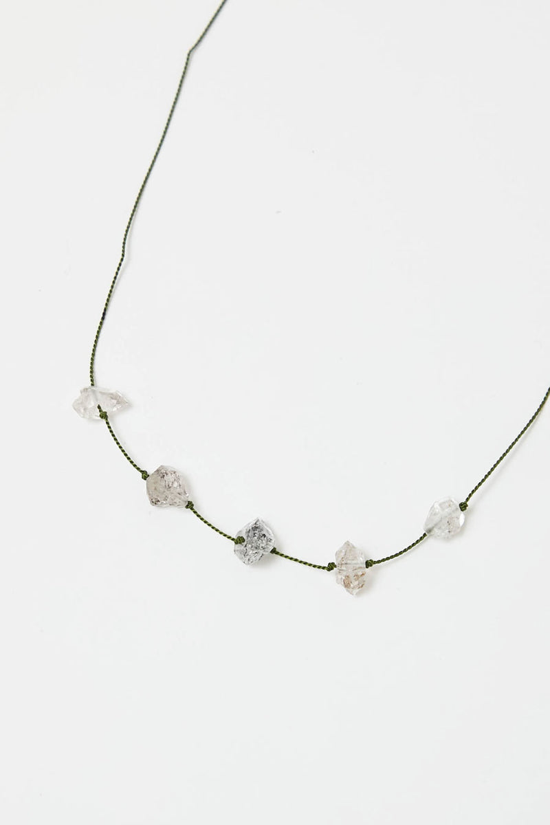 Berni Glacier Lake Necklace in Herkimer Diamond and Pine Silk