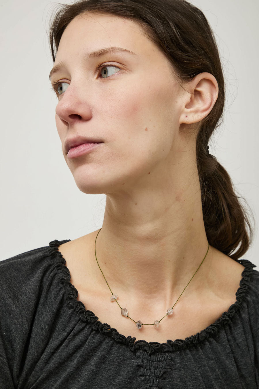 Berni Glacier Lake Necklace in Herkimer Diamond and Pine Silk