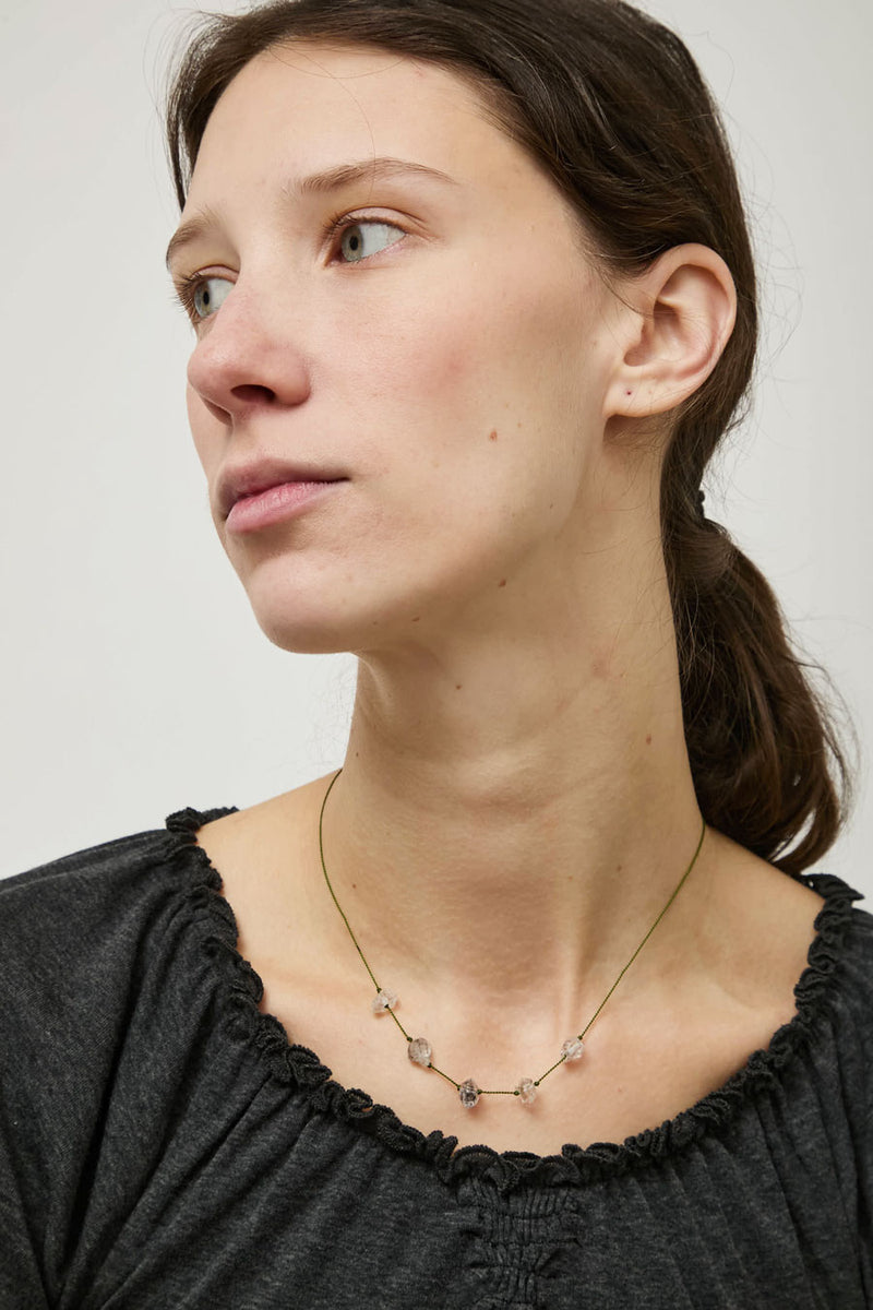 Berni Glacier Lake Necklace in Herkimer Diamond and Pine Silk