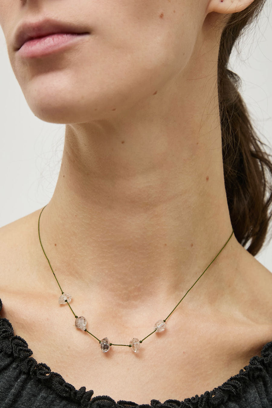 Berni Glacier Lake Necklace in Herkimer Diamond and Pine Silk